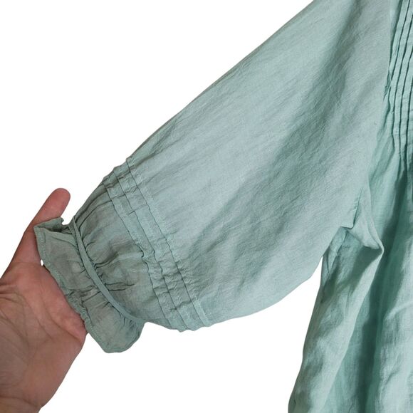 JP and Mattie Button Up Peasant Blouse Women's Small S Green Ruffle Boho Cotton - Picture 5 of 12